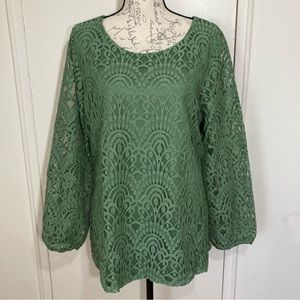NEW Intricate Solid Lace Green Knit Long Sleeve Green Blouse Top